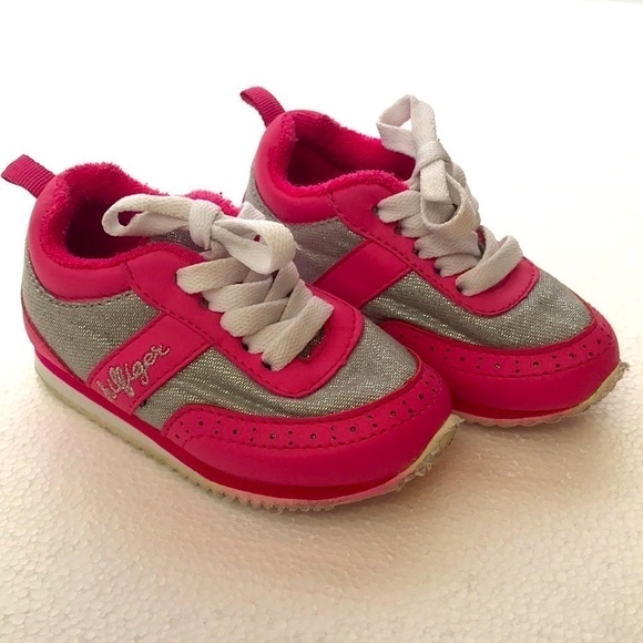 Tommy Hilfiger Other - Tommy Hilfiger Pink & Silver Lace-Up Sneakers Toddler Girls Size 6